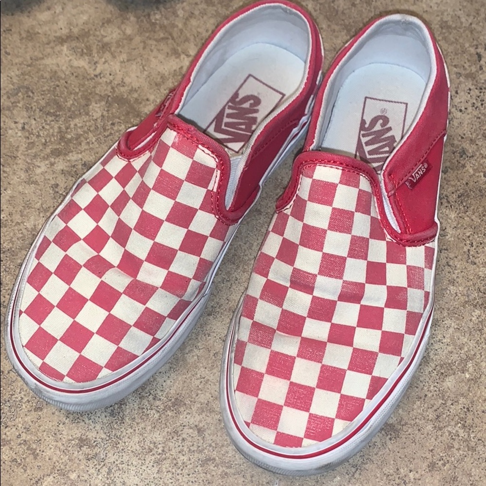 Red vans checkered slip ons